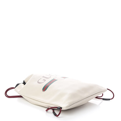 Gucci Calfskin Logo Drawstring Backpack Mystic White 5 of 11