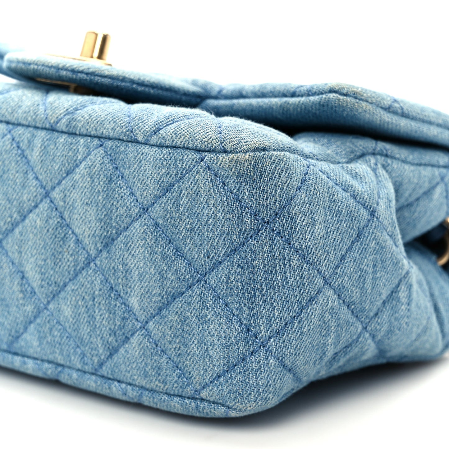 Denim Quilted Mini Pearl Crush Flap Blue