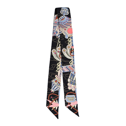 Hermes Silk Odyssey Twilly Black Bleu Ciel Rose 2 of 4