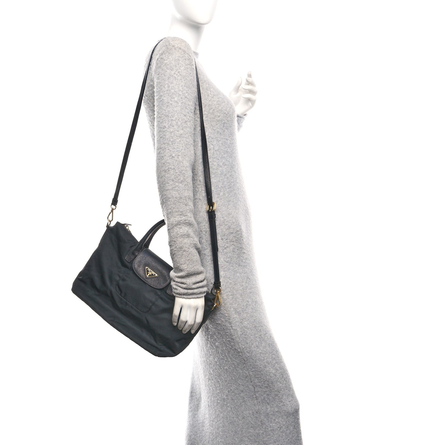 Prada Tessuto Nylon Saffiano Shopping Tote Black 2 of 9