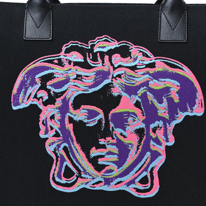 Versace Canvas Calfskin Large Medusa Pop Cabas Tote Black 9 of 11