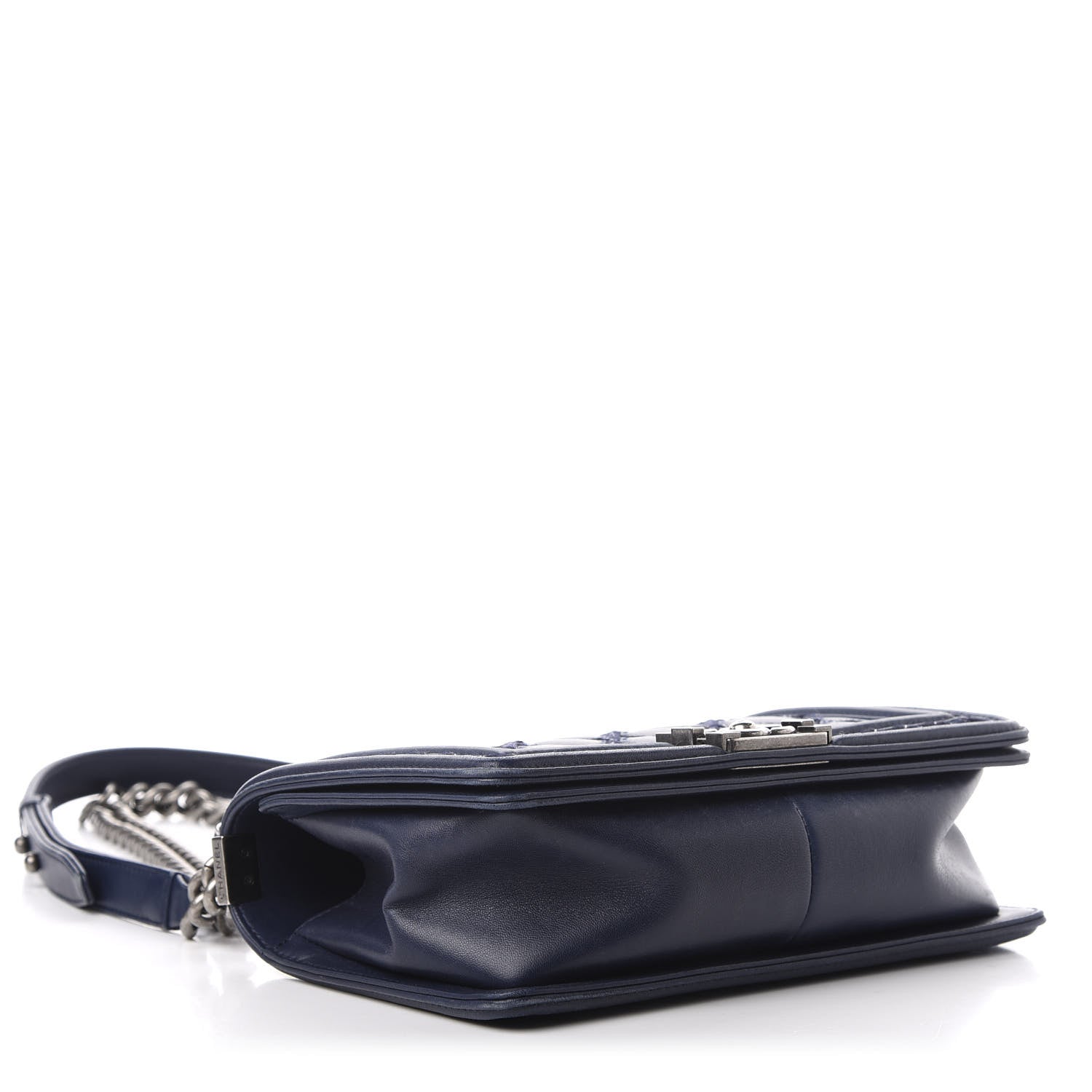 Chanel Calfskin Tweed Double Stitch Medium Boy Flap Navy Blue 4 of 14