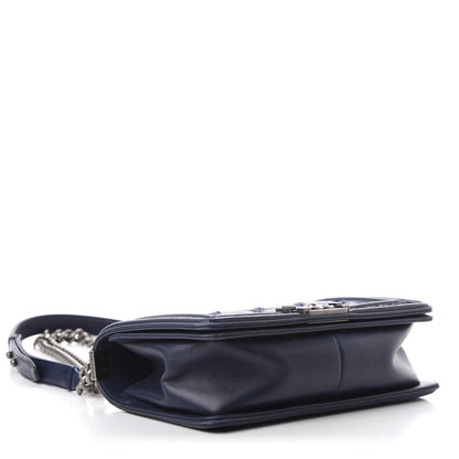 Chanel Calfskin Tweed Double Stitch Medium Boy Flap Navy Blue 4 of 14