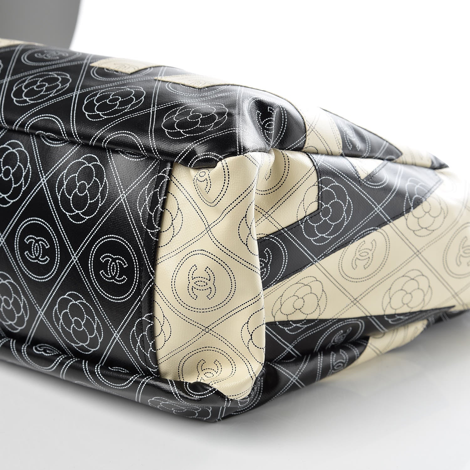 Chanel Coated Canvas Camellia Medium Shopping Tote Black Beige 10 of 10