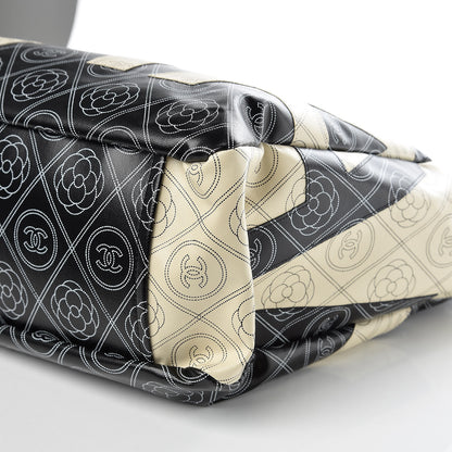 Chanel Coated Canvas Camellia Medium Shopping Tote Black Beige 10 of 10