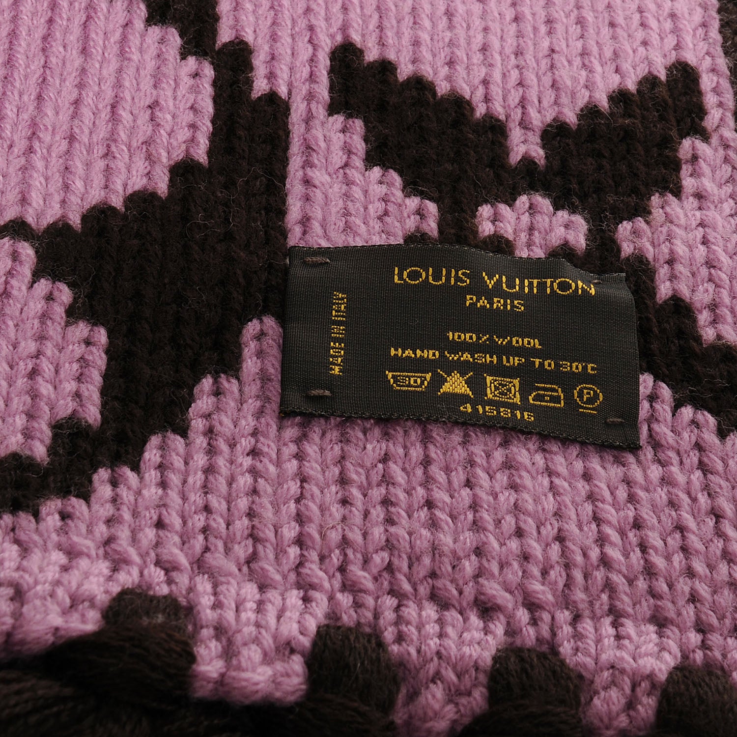 Louis Vuitton Monogram Knit Wool Hat Fringe Scarf Set Pink Ebene 6 of 7