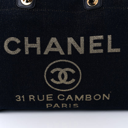 Chanel Lurex Canvas Medium Deauville Tote Navy Blue Gold 7 of 10