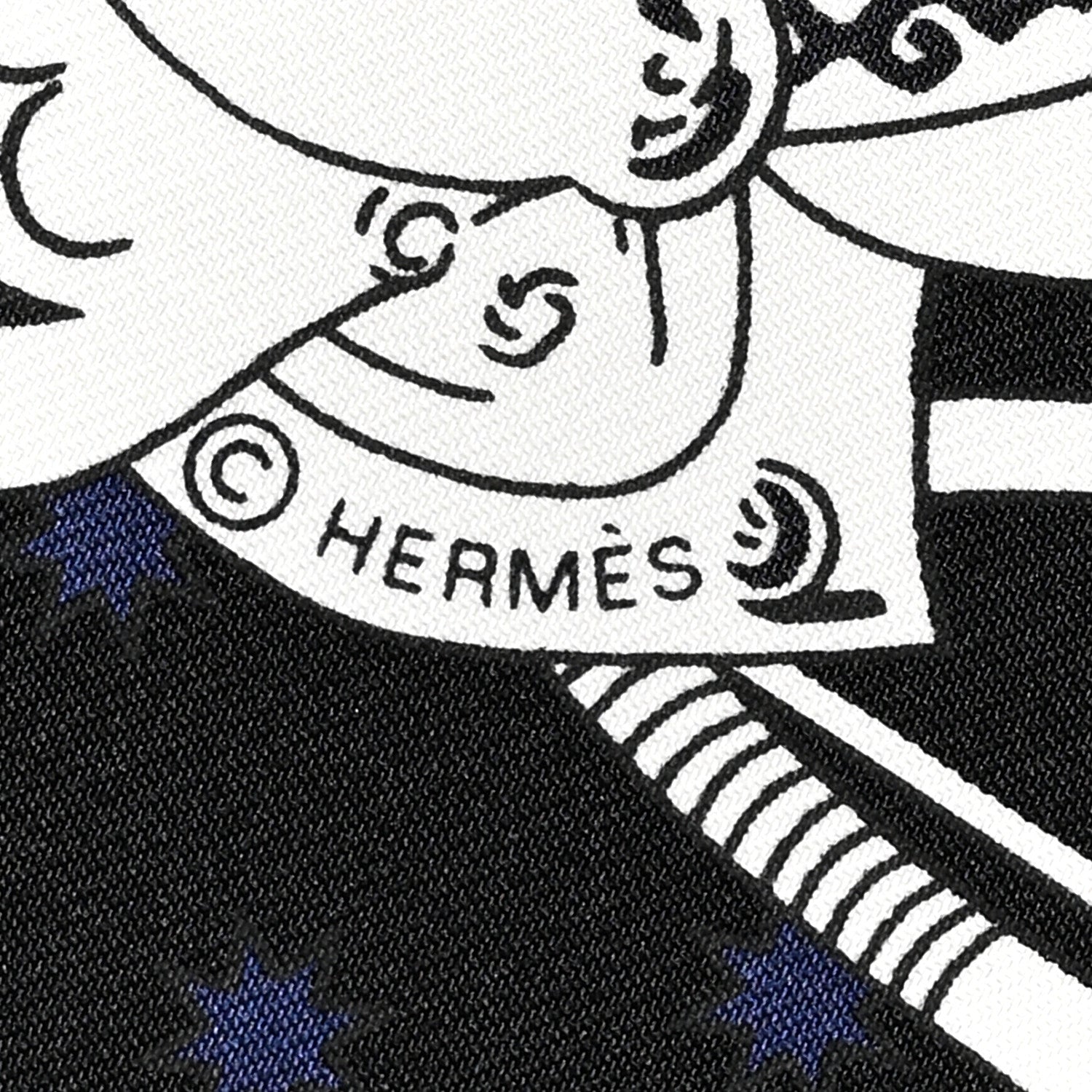 Hermes Silk Les Mustangs Bandana 55 Marine Black White 5 of 6