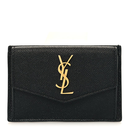 Saint Laurent Grain De Poudre Uptown Monogram Card Case Black 1 of 9