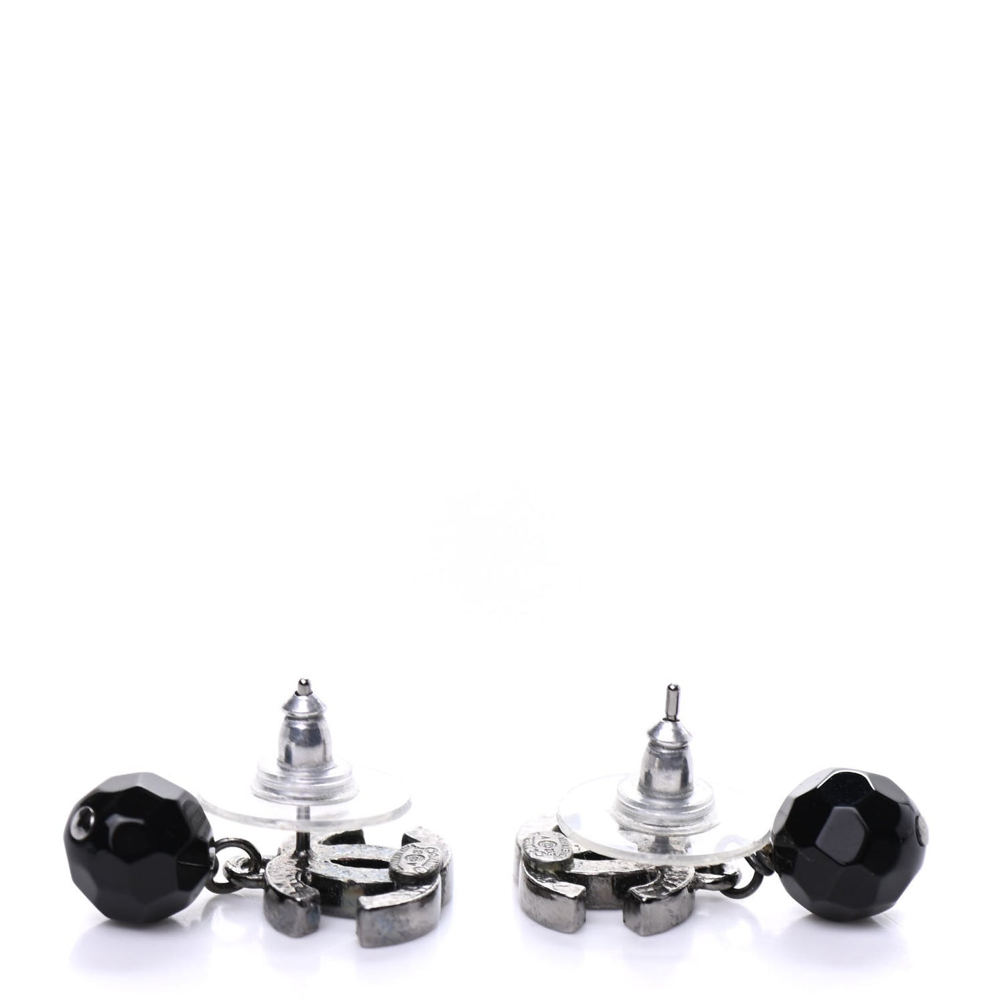Ruthenium Bead CC Drop Earrings Black