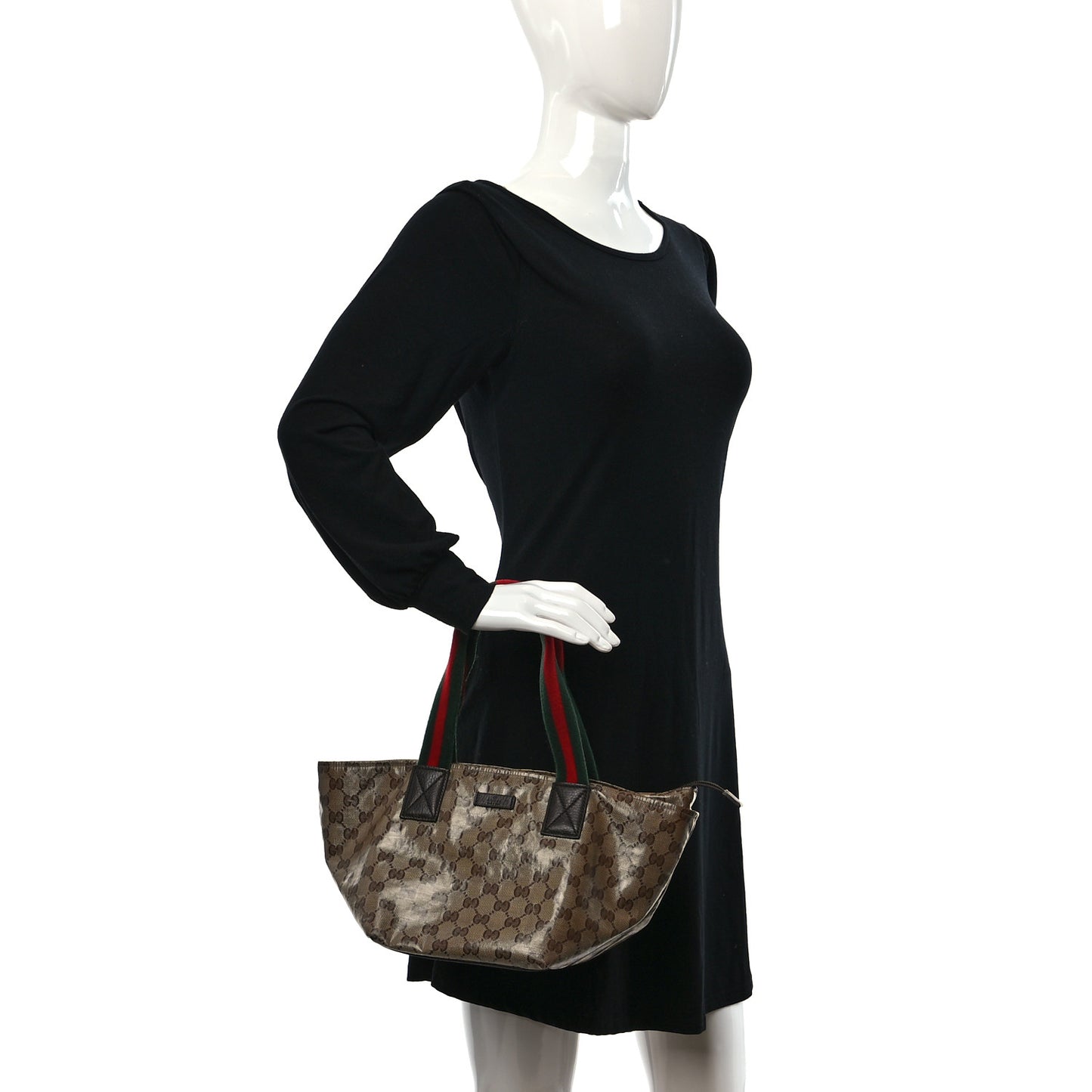 Crystal Monogram Mini Web Handle Bucket Tote Brown