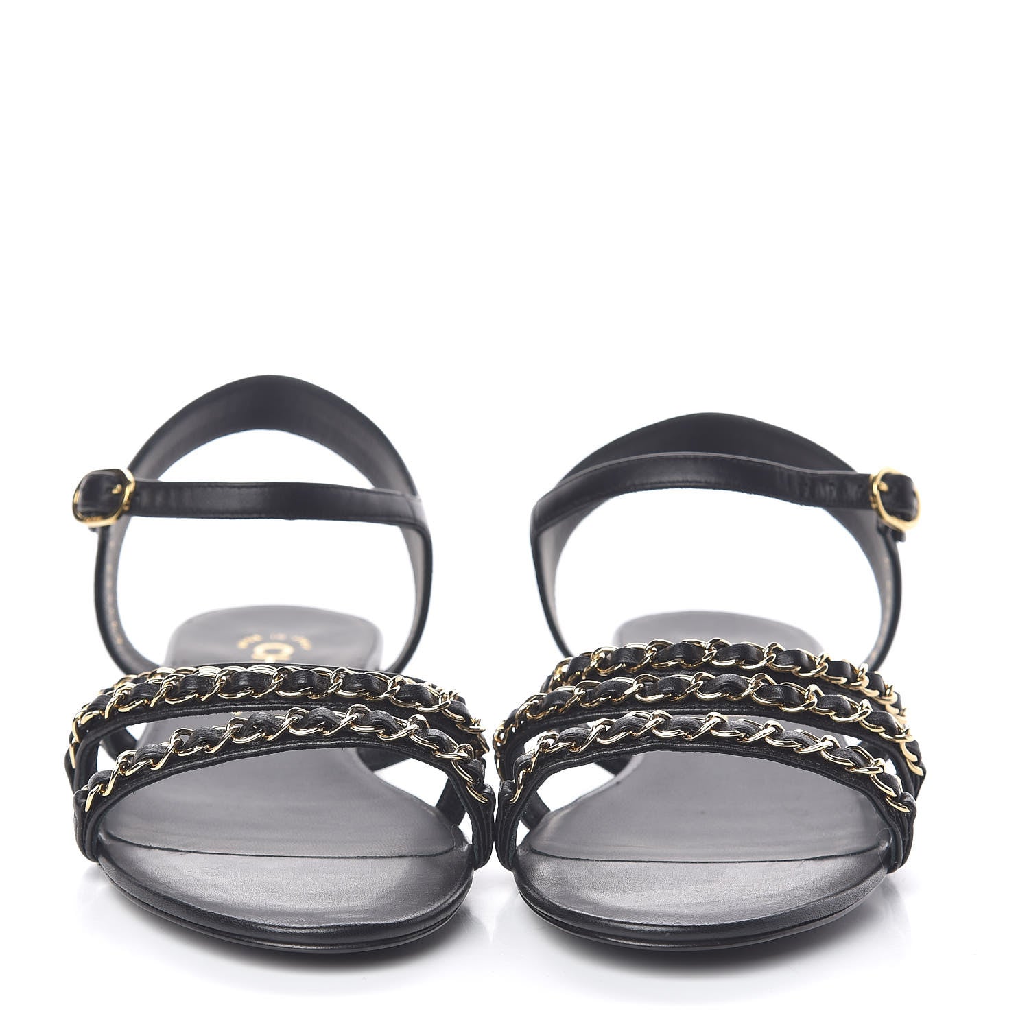 Chanel Lambskin CC Chain Sandals 38 Black 2 of 9