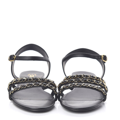 Chanel Lambskin CC Chain Sandals 38 Black 2 of 9