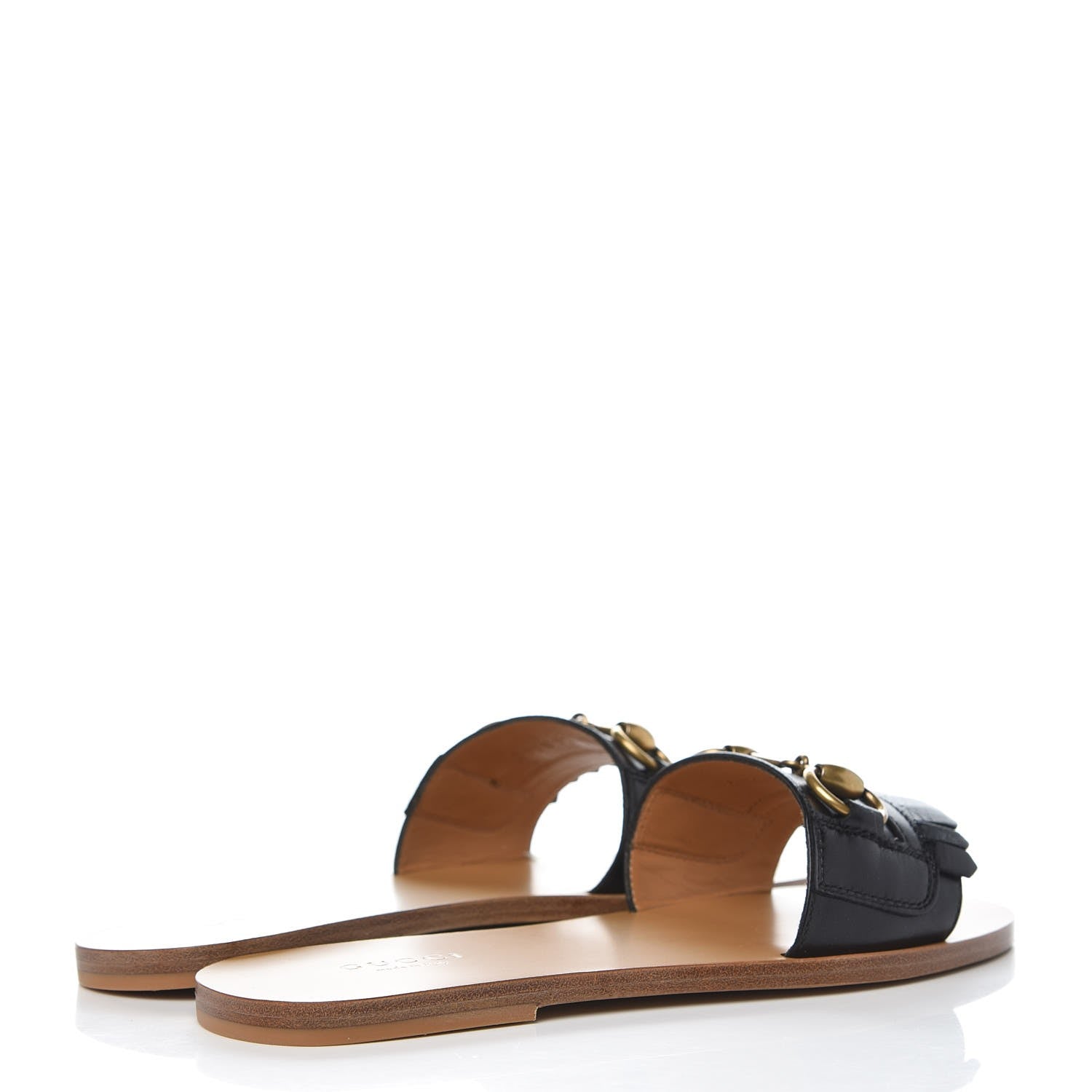 Gucci Malaga Kid Fringe Horsebit Slide Sandals 36 Black 4 of 10