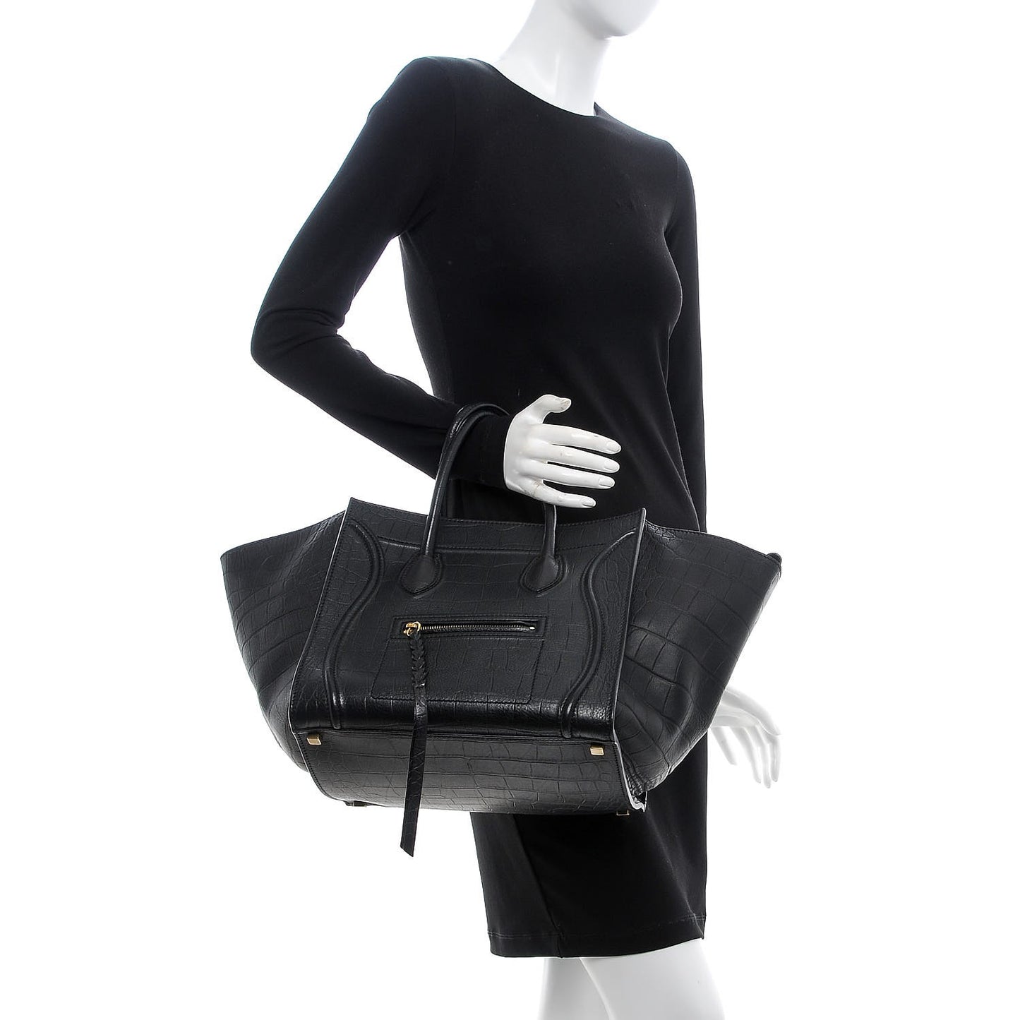Crocodile Embossed Calfskin Medium Phantom Luggage Black