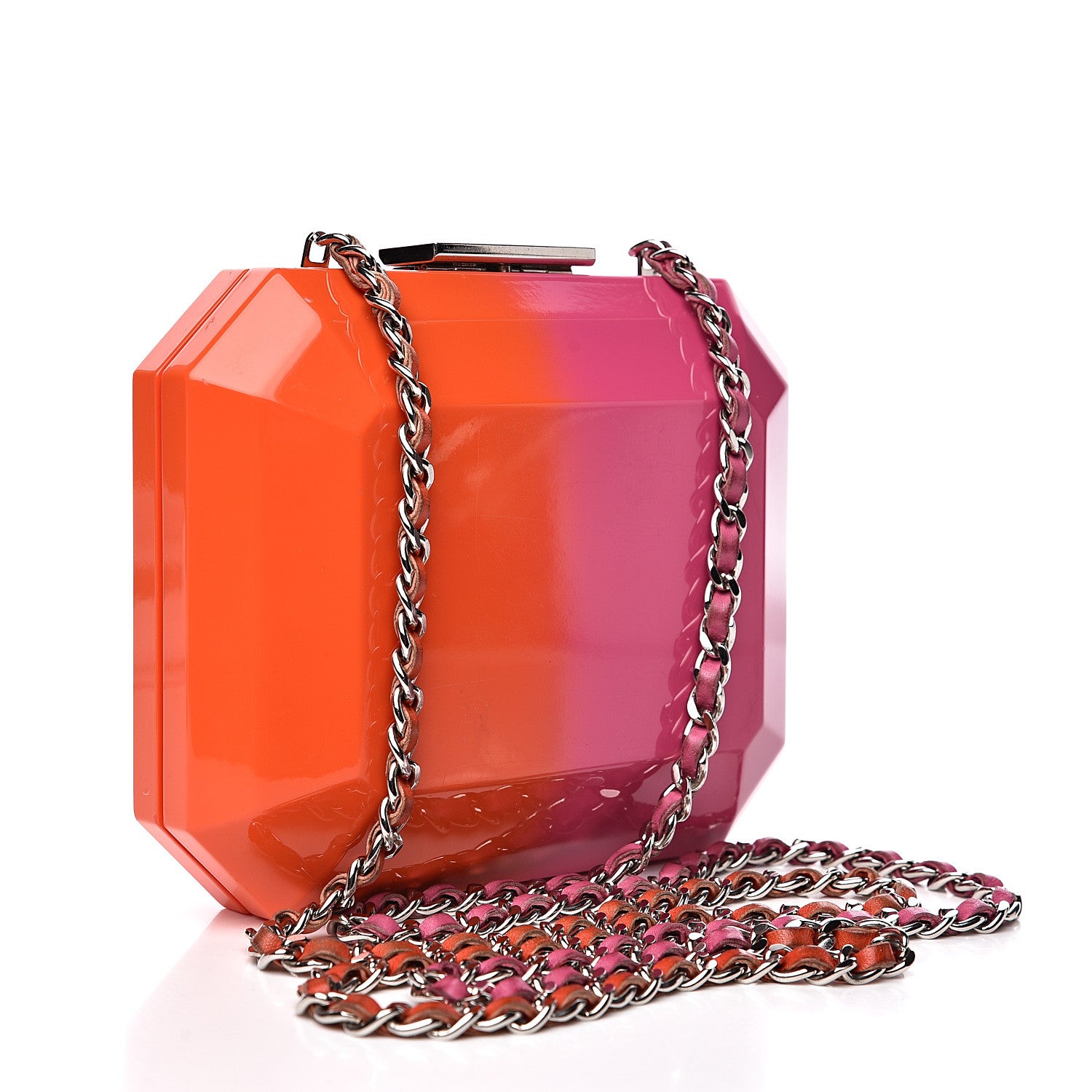 Chanel Faded Plexiglass CC Boy Brick Clutch Pink Orange 2 of 15