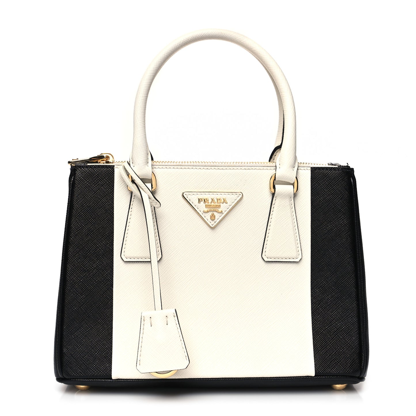Saffiano Lux Small Bi-Color Galleria Double Zip Tote Black White