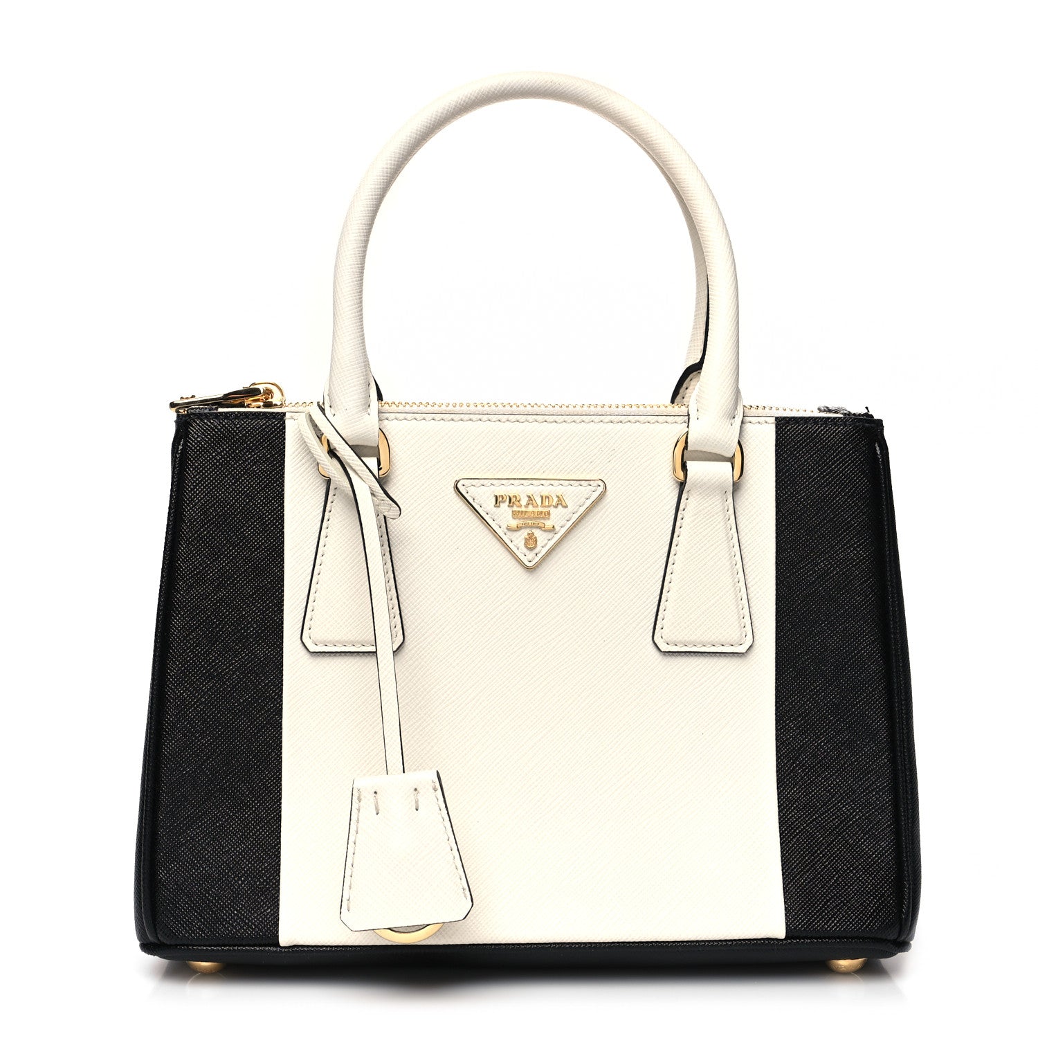 Prada Saffiano Lux Small Bi-Color Galleria Double Zip Tote Black White 1 of 13