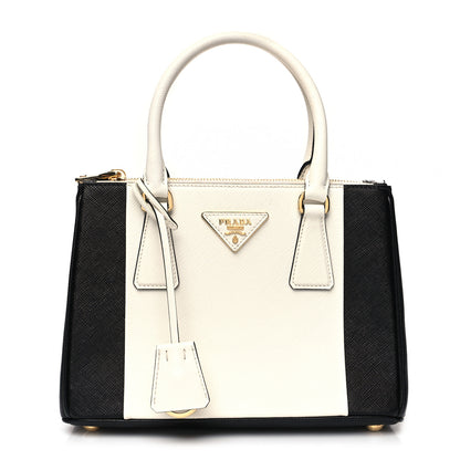Prada Saffiano Lux Small Bi-Color Galleria Double Zip Tote Black White 1 of 13