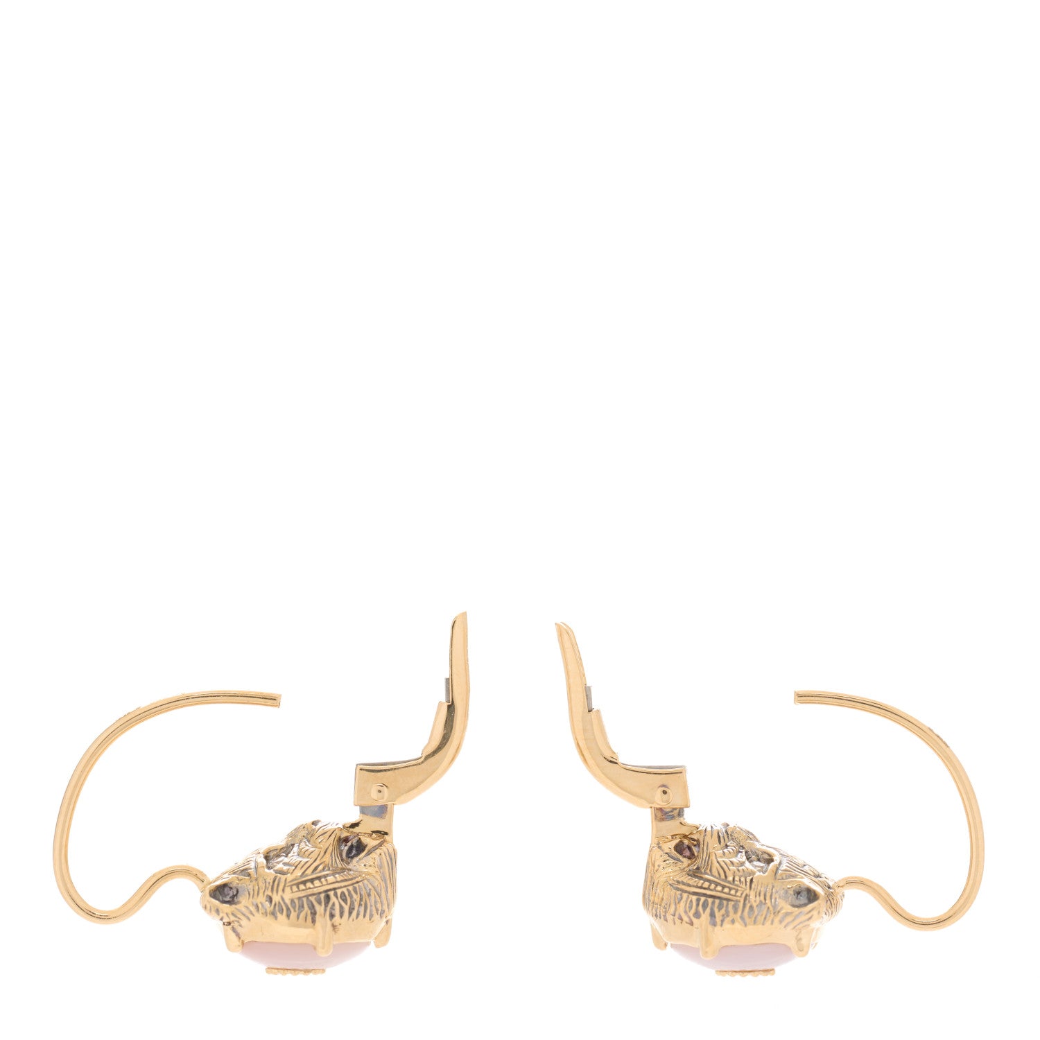 Gucci 18K Yellow Gold Diamond Pink Opal Le Marche Des Merveilles Feline Earrings 3 of 5