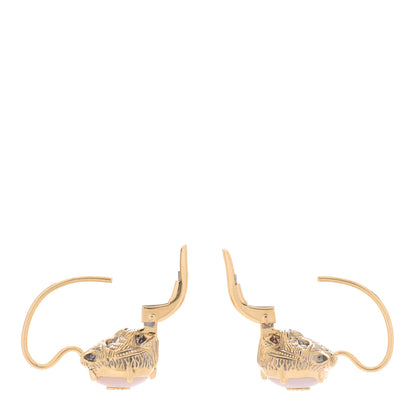 Gucci 18K Yellow Gold Diamond Pink Opal Le Marche Des Merveilles Feline Earrings 3 of 5