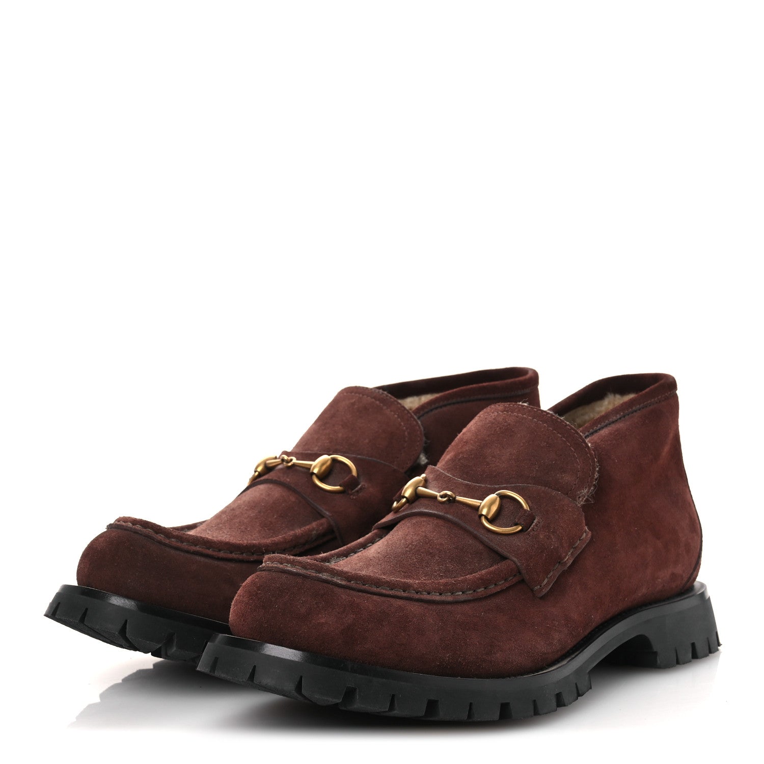 Gucci Suede Shearling Mens Harald Horsebit Ankle Boots 12 Light Brown Butterscotch 4 of 12