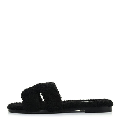 Hermes Woolskin Oran Sandals 37 Black 1 of 4