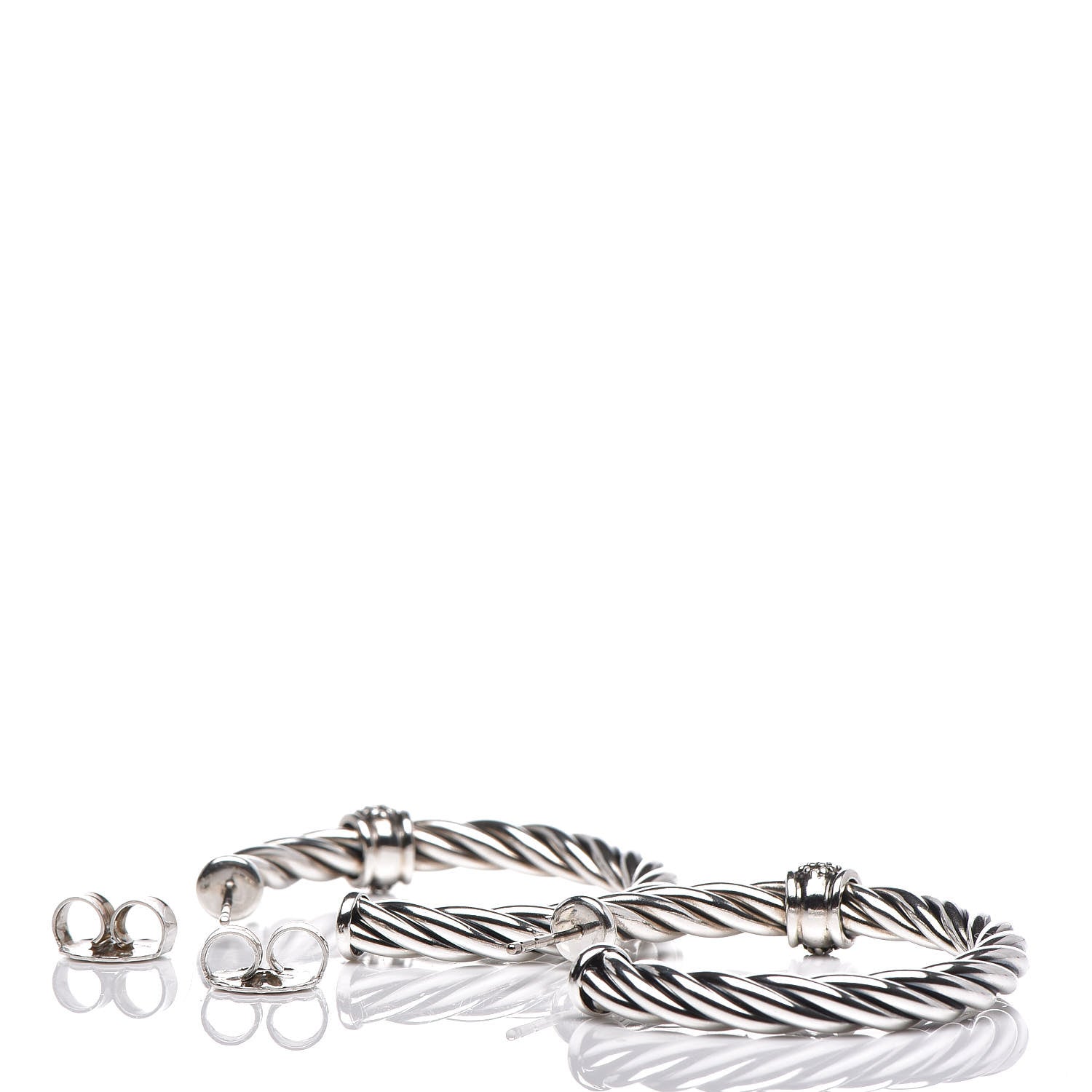 David Yurman Sterling Silver Diamond Cable Classics Hoop Earrings 3 of 4