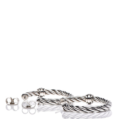David Yurman Sterling Silver Diamond Cable Classics Hoop Earrings 3 of 4