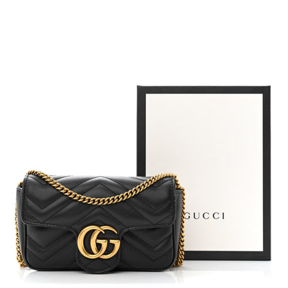 Gucci Calfskin Matelasse Super Mini GG Marmont Shoulder Bag Black 11 of 11