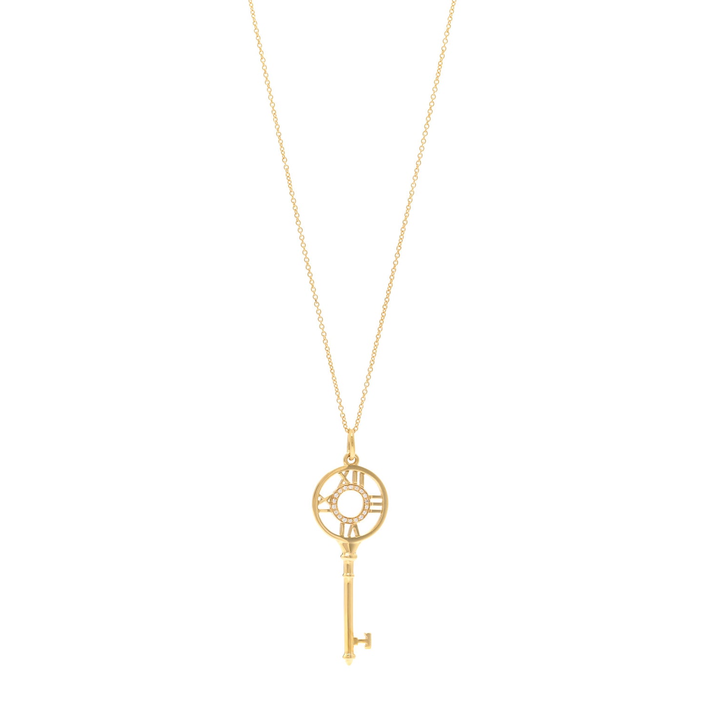 18K Yellow Gold Diamond Large Atlas Key Pendant Necklace