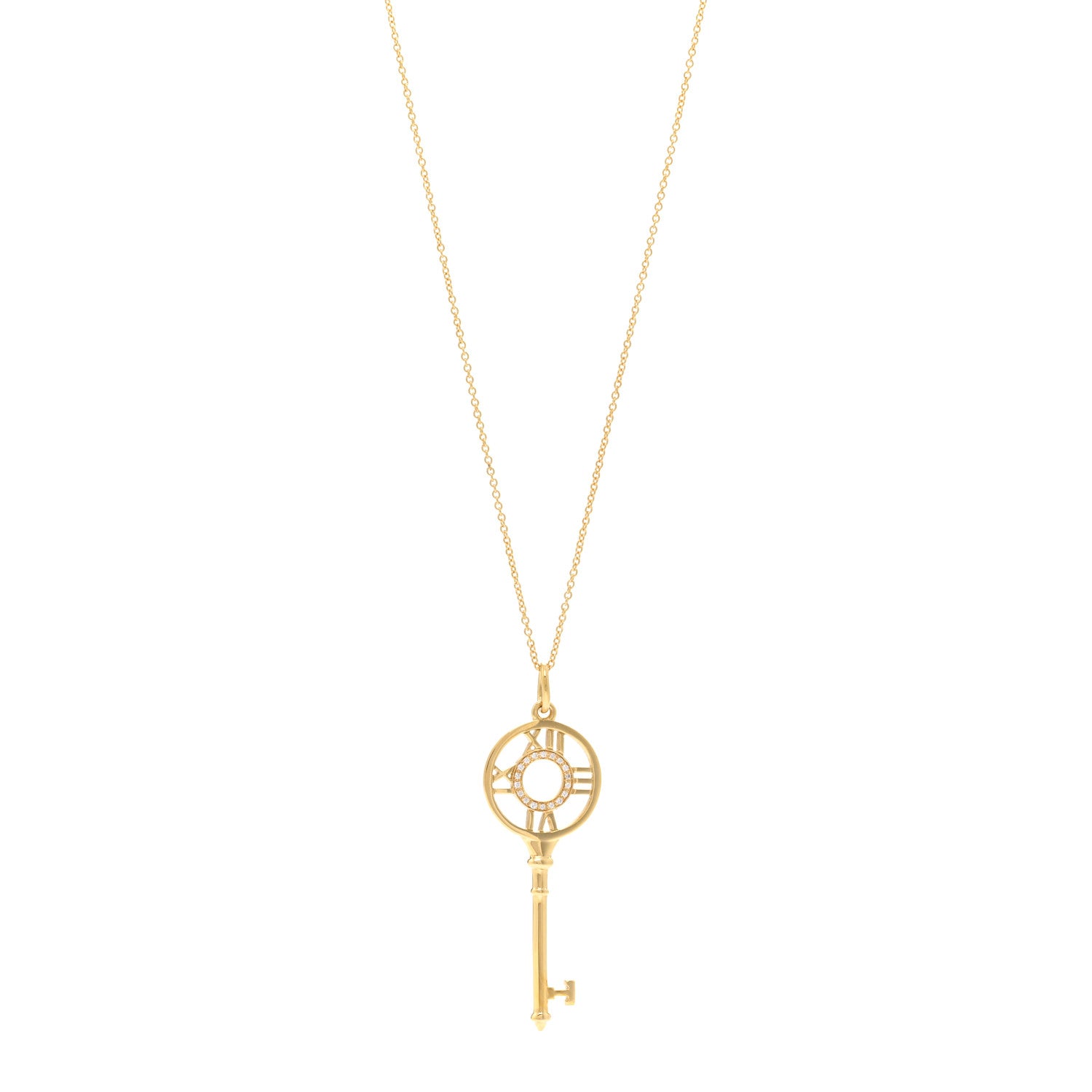 Tiffany 18K Yellow Gold Diamond Large Atlas Key Pendant Necklace 1 of 5