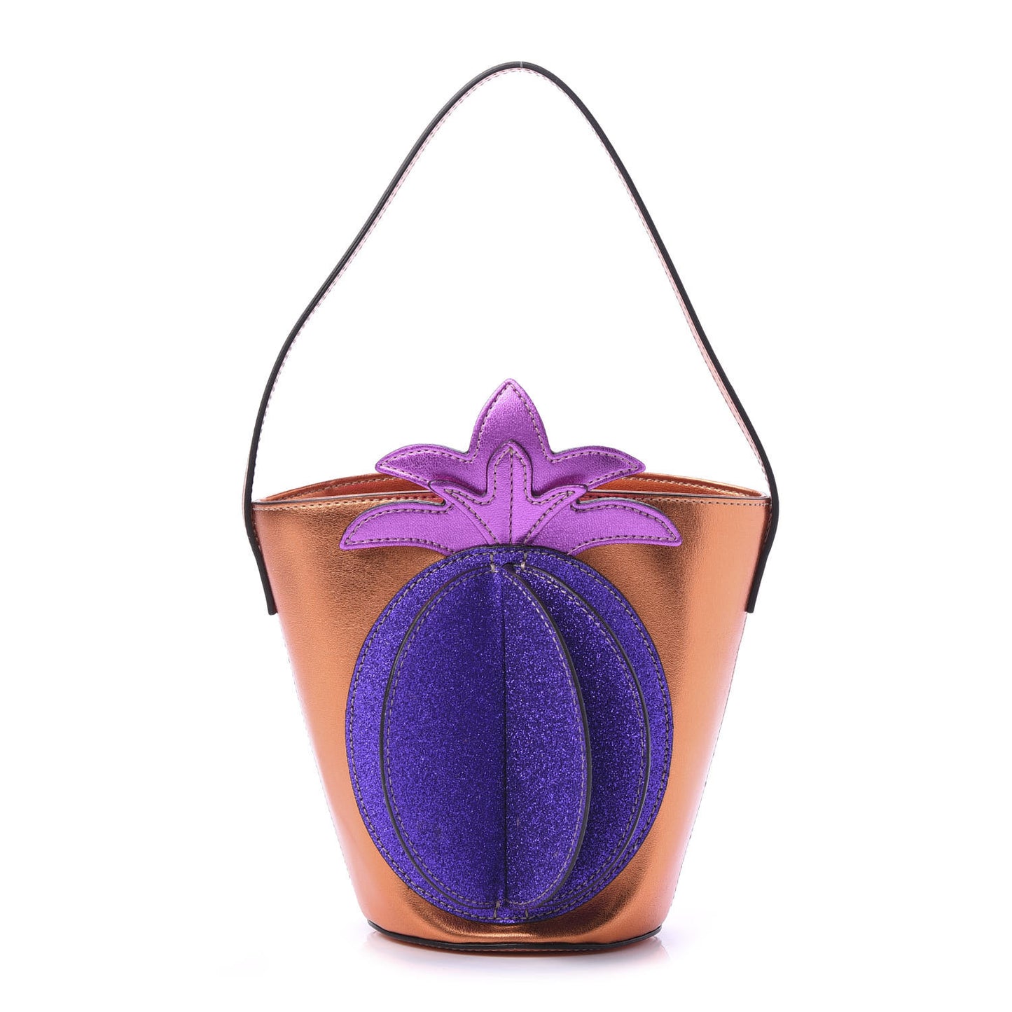 Metallic Calfskin Childrens 3-D Pineapple Tote Purple Multicolor