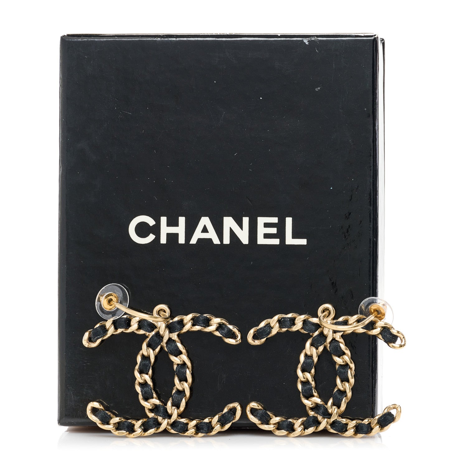 Chanel Lambskin CC Chain Drop Earrings Black Gold 3 of 5