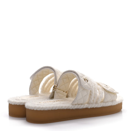 Chanel Cord Lambskin Quilted Logo Mules 36 Ivory 3 of 4
