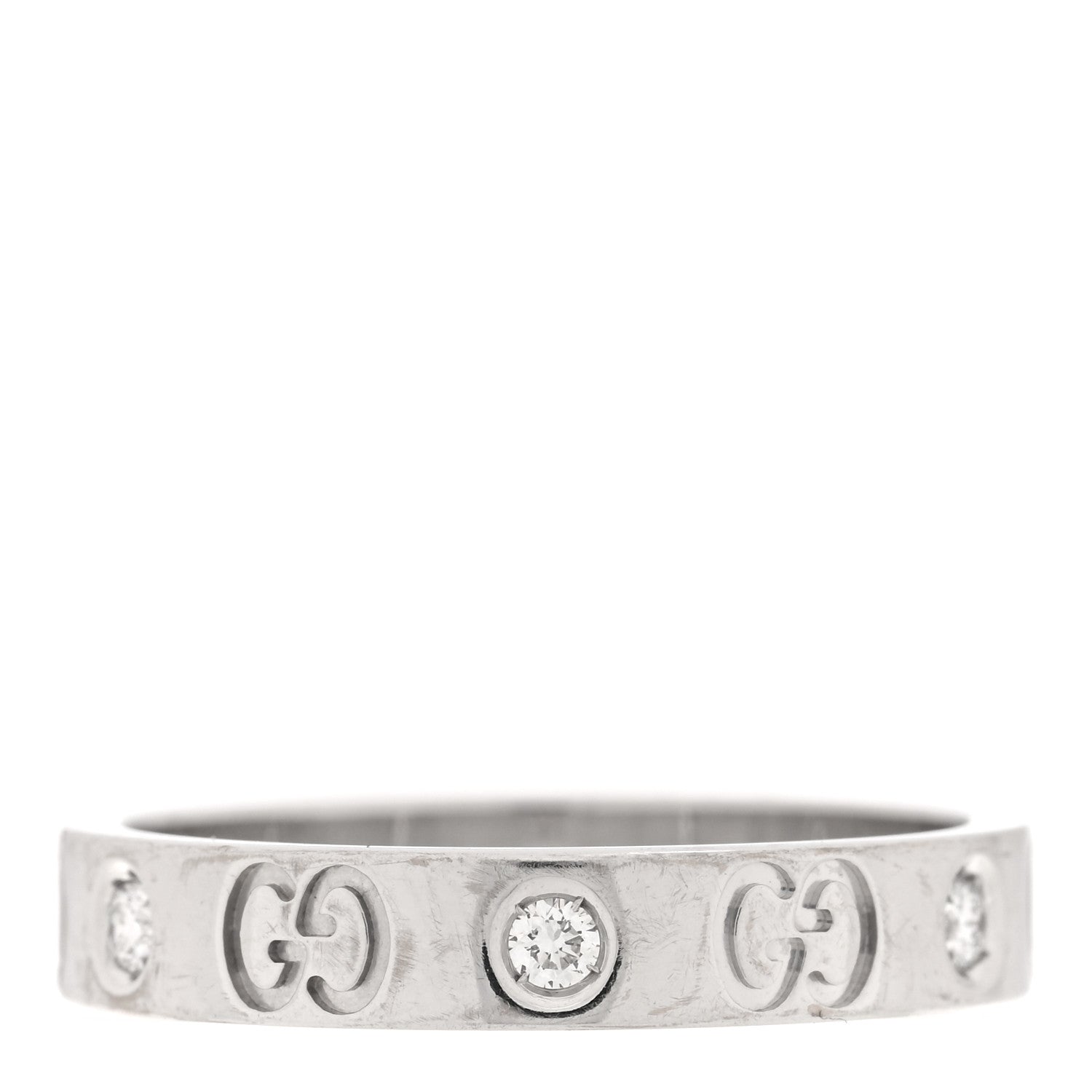 Gucci 18K White Gold Diamond Icon Band Ring 60 9 3 of 6