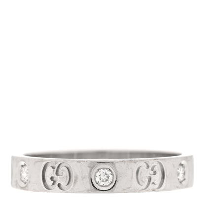 Gucci 18K White Gold Diamond Icon Band Ring 60 9 3 of 6