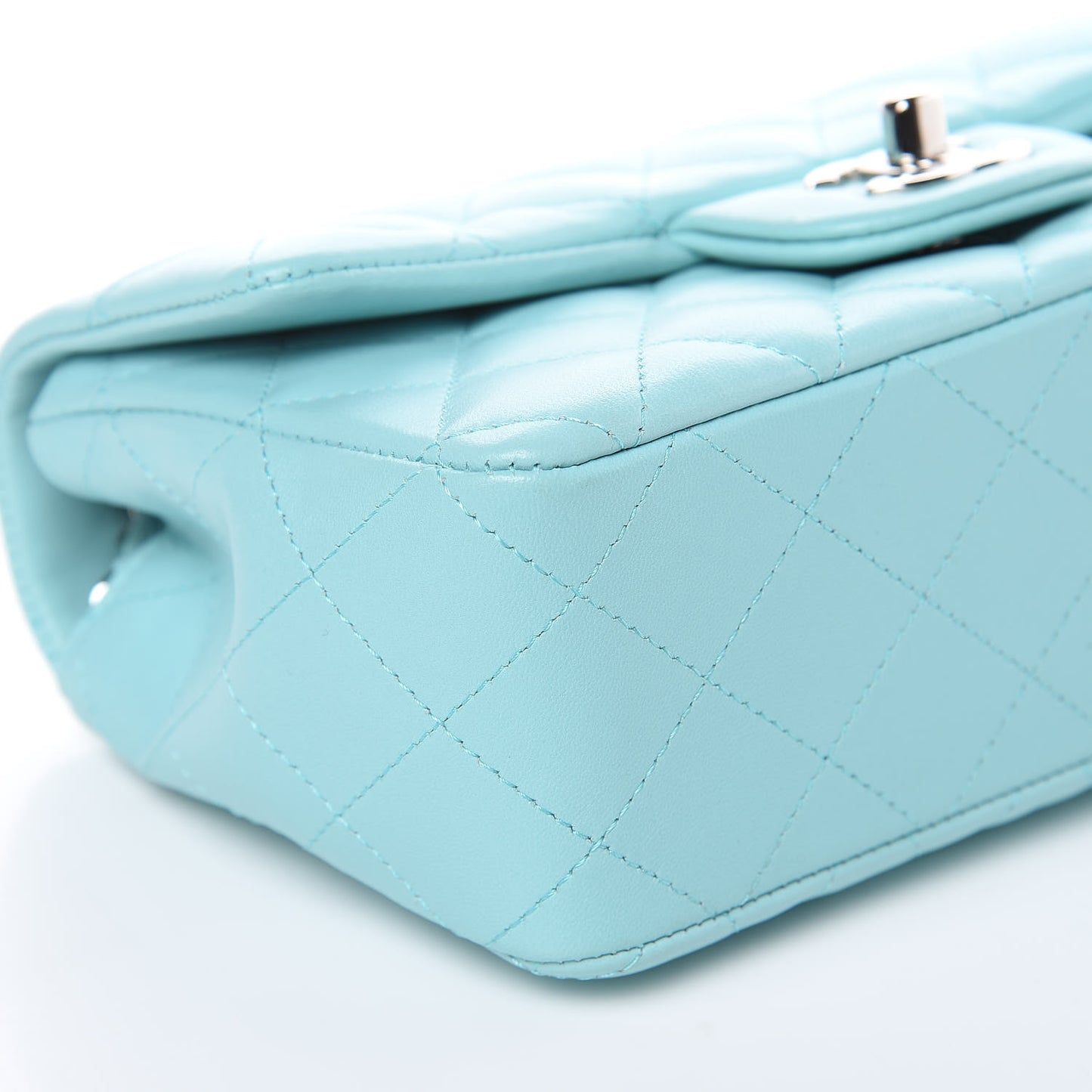 Lambskin Quilted Mini Rectangular Flap Light Blue