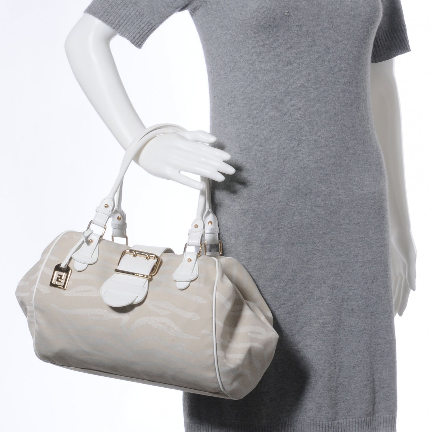 Fendi Cuoio Juta Tiger Print Hobo Beige White 2 of 9