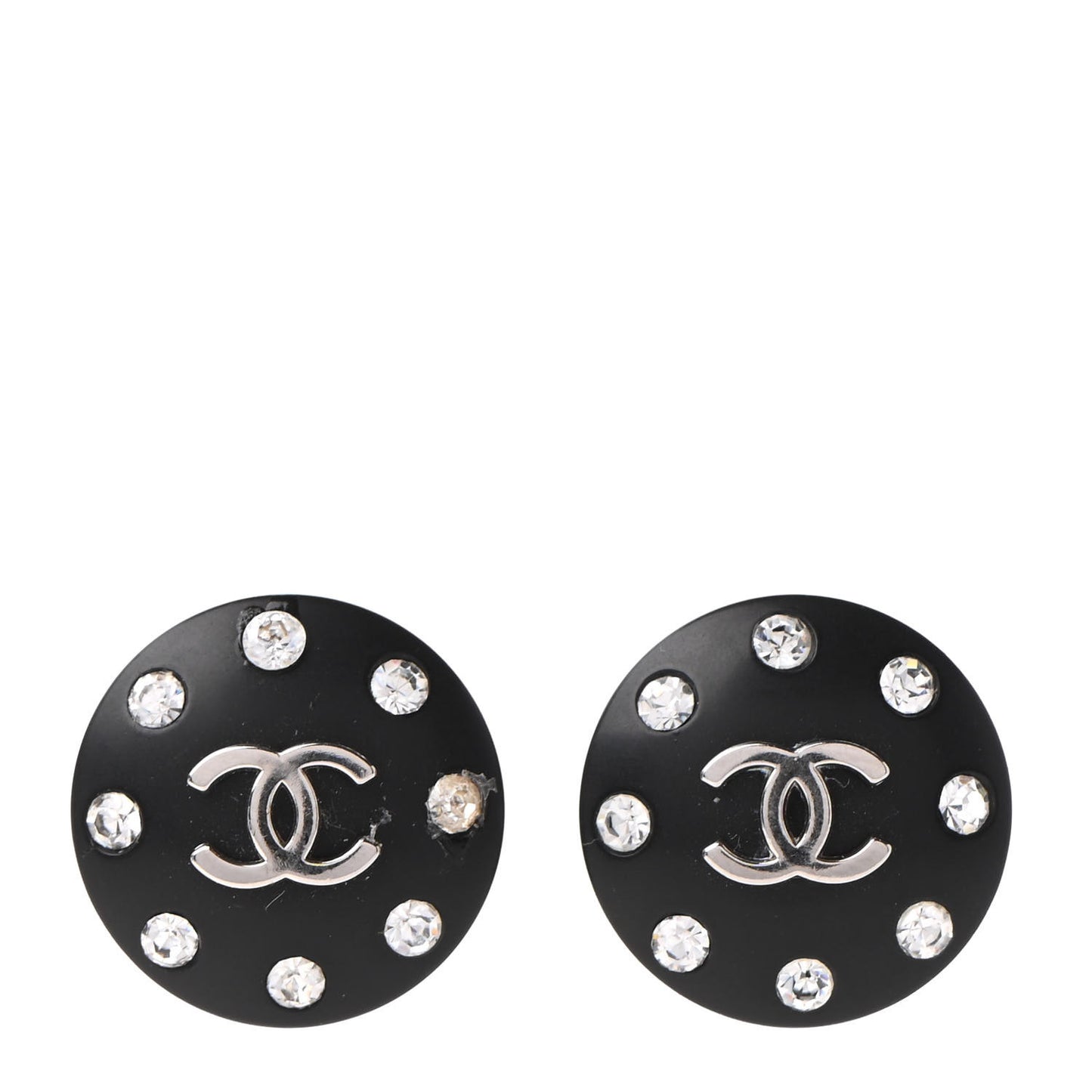 CC Crystal Studded Round Clip On Earrings Black Silver