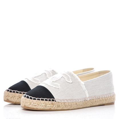 Chanel Linen CC Espadrilles 39 White Black 3 of 11