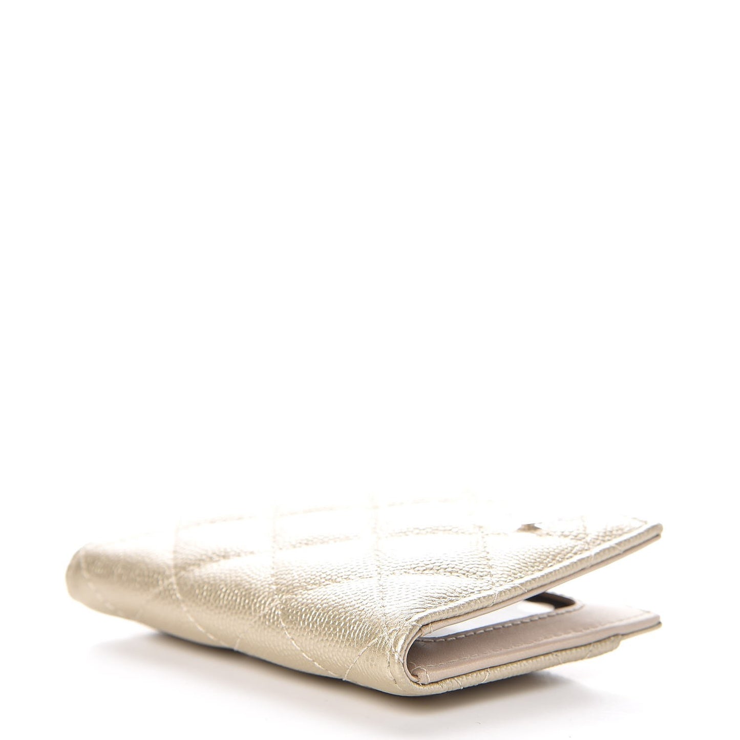 Metallic Caviar Quilted Card Holder Wallet Gold