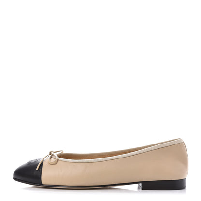 Chanel Lambskin Cap Toe CC Ballerina Flats 40 Beige Black 1 of 9