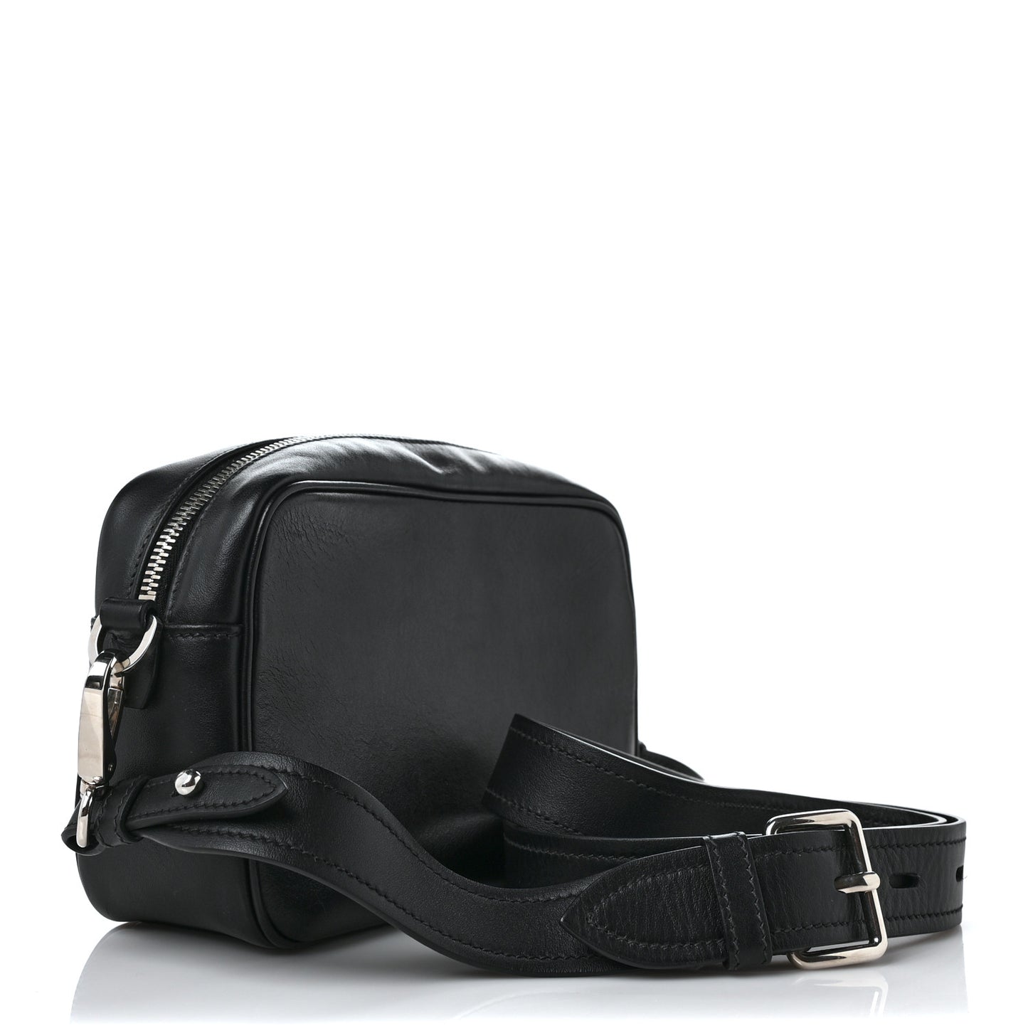 City Calfskin Racing Logo Camera Bag Black Fuxia
