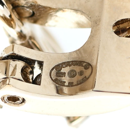 Chanel Crystal CC Hoop Drop Earrings Gold Pearly White 4 of 5