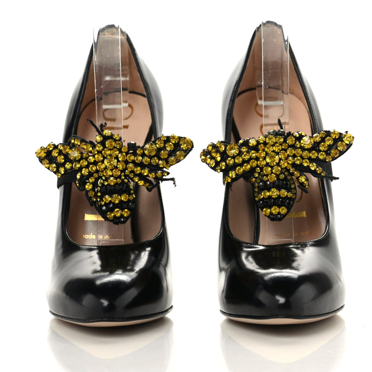Polished Calfskin Removable Bee Elaisa Platform High Heel Pumps 37 Black