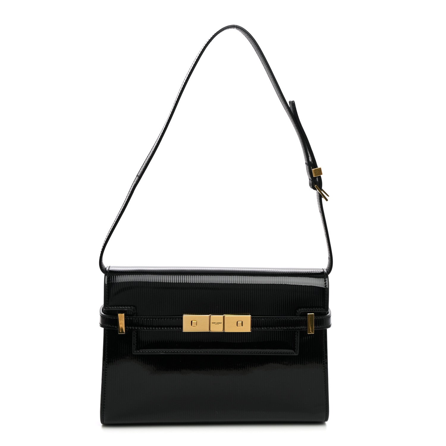 Saint Laurent Patent Linear Embossed Small Manhattan Shoulder Bag Black 1 of 8