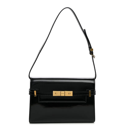 Saint Laurent Patent Linear Embossed Small Manhattan Shoulder Bag Black 1 of 8