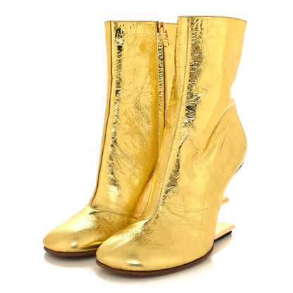Fendi Laminated Craquele Nappa Fendi First 95mm Booties 37 Gold 3 of 8