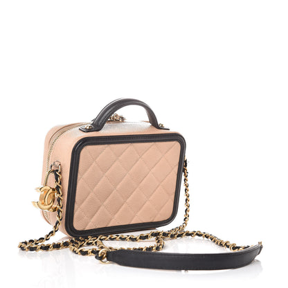 Chanel Caviar Quilted Small CC Filigree Vanity Case Beige Black 3 of 10